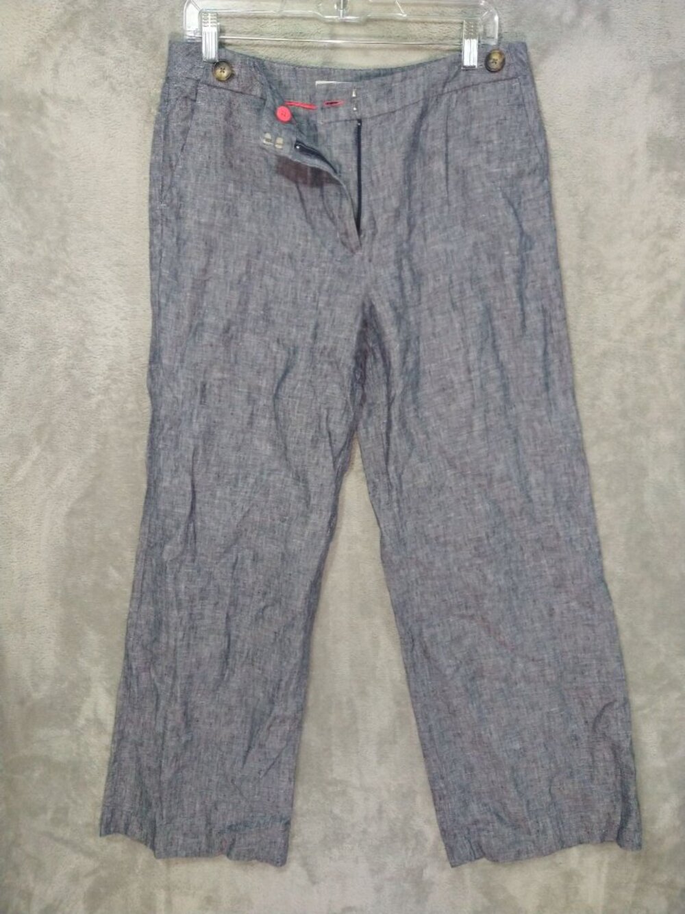 Boden Linen Pants Womens 8 Regular Blue Wide Leg Flat Front Casual High Rise